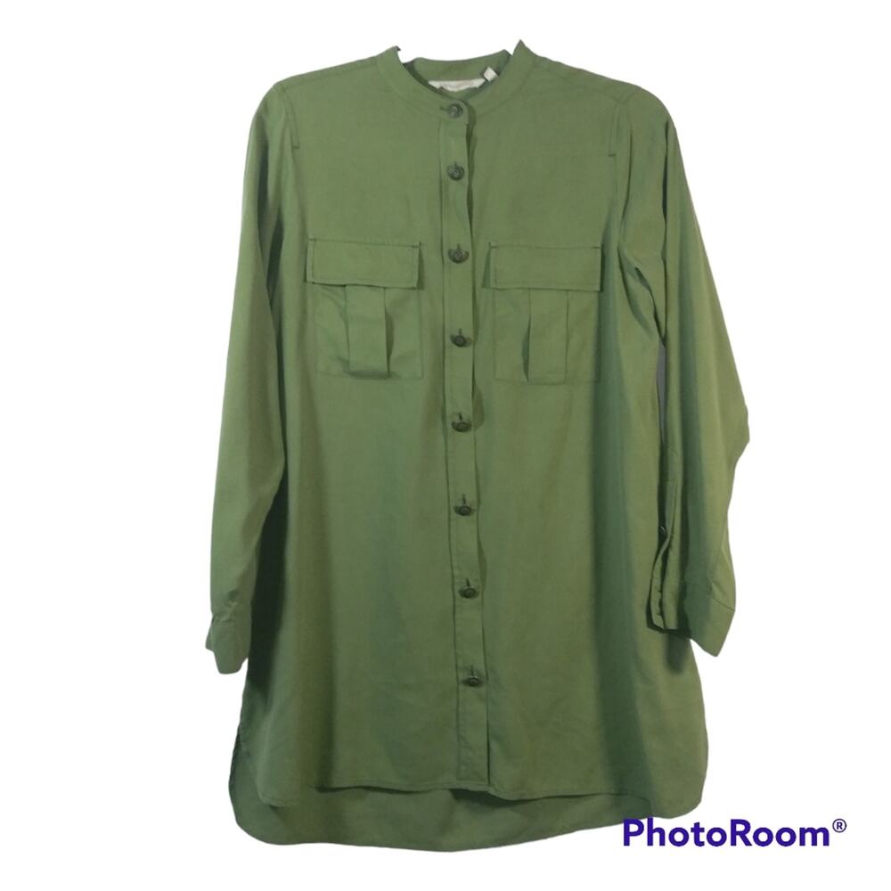 Soft Surroundings Green Supreme 100% Silk Button Front Tunic Size XS